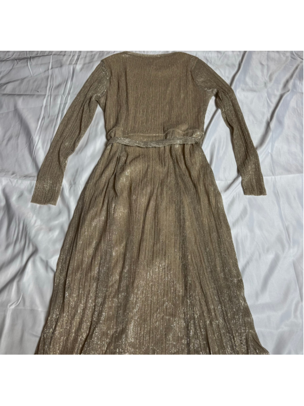 Women's Anne Klein Maxi Dress Size 10 Gold Metallic Long Sleeve - Picture 7 of 8